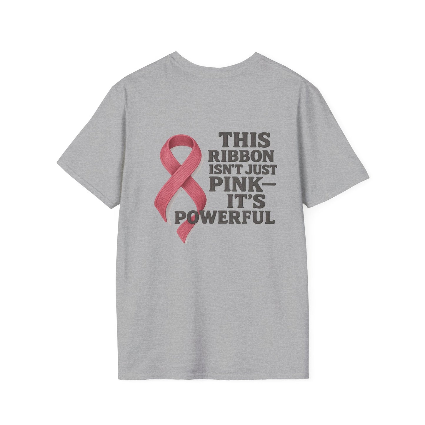 Powerful Pink Ribbon Unisex Softstyle T-Shirt, Awareness Shirt, Gift for Mom, Cancer Support Tee, Fundraiser T-Shirt