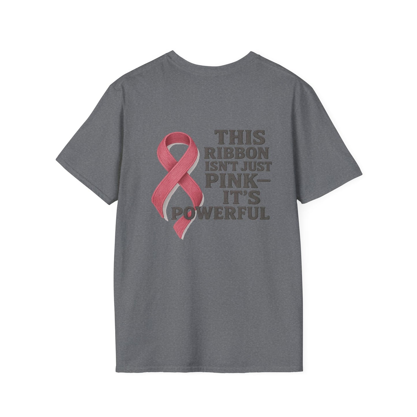 Powerful Pink Ribbon Unisex Softstyle T-Shirt, Awareness Shirt, Gift for Mom, Cancer Support Tee, Fundraiser T-Shirt