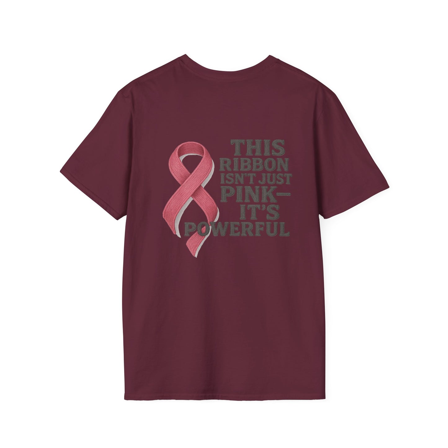 Powerful Pink Ribbon Unisex Softstyle T-Shirt, Awareness Shirt, Gift for Mom, Cancer Support Tee, Fundraiser T-Shirt