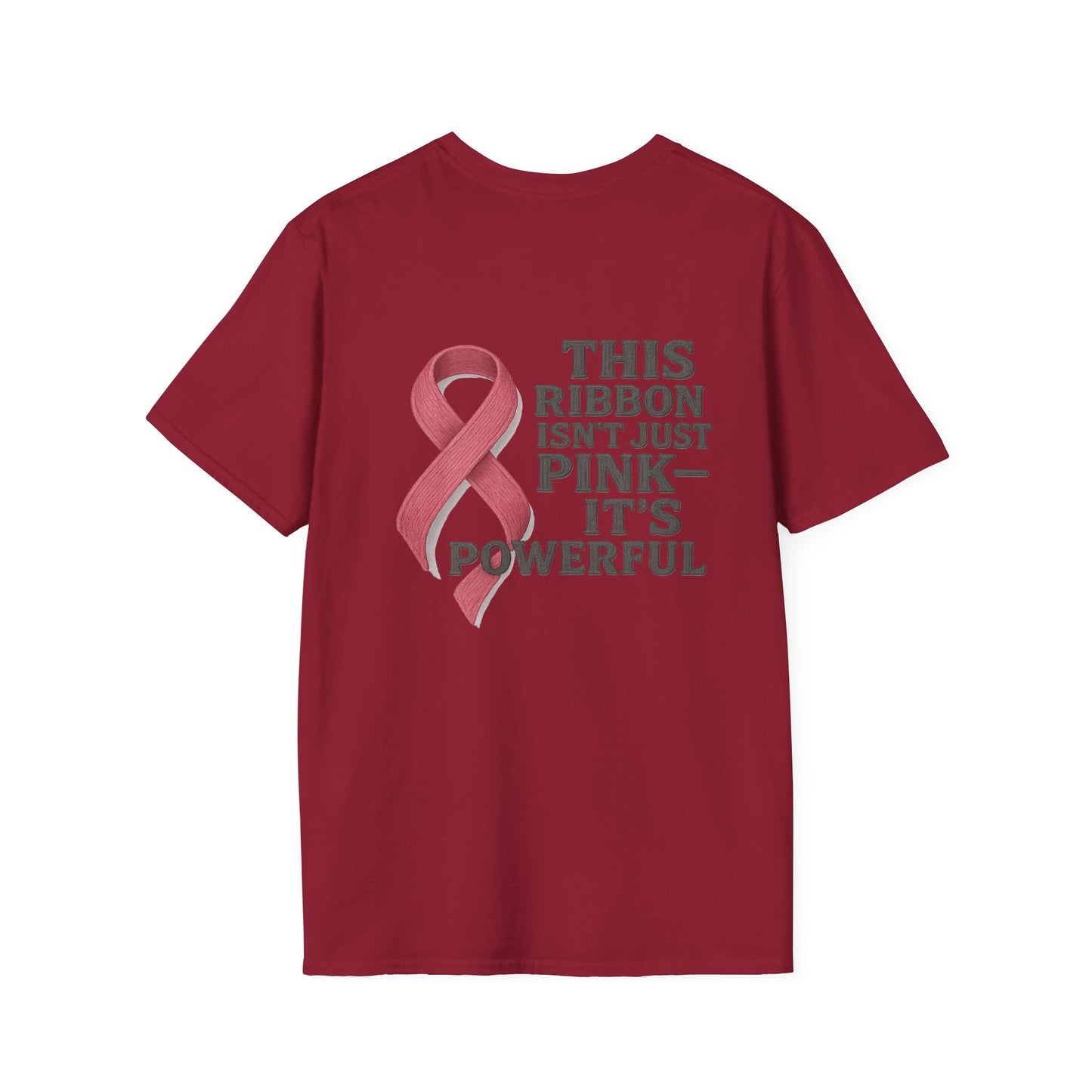 Powerful Pink Ribbon Unisex Softstyle T-Shirt, Awareness Shirt, Gift for Mom, Cancer Support Tee, Fundraiser T-Shirt