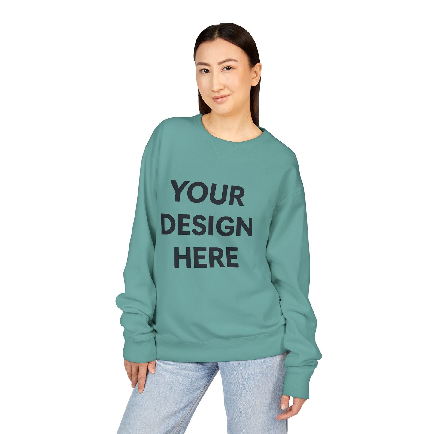 Custom Hanes GDH400 ComfortWash Crewneck Sweatshirt Personalized Garment-Dyed Fleece Pullover Vintage Soft Cotton Blend Custom Logo, Text, or Design
