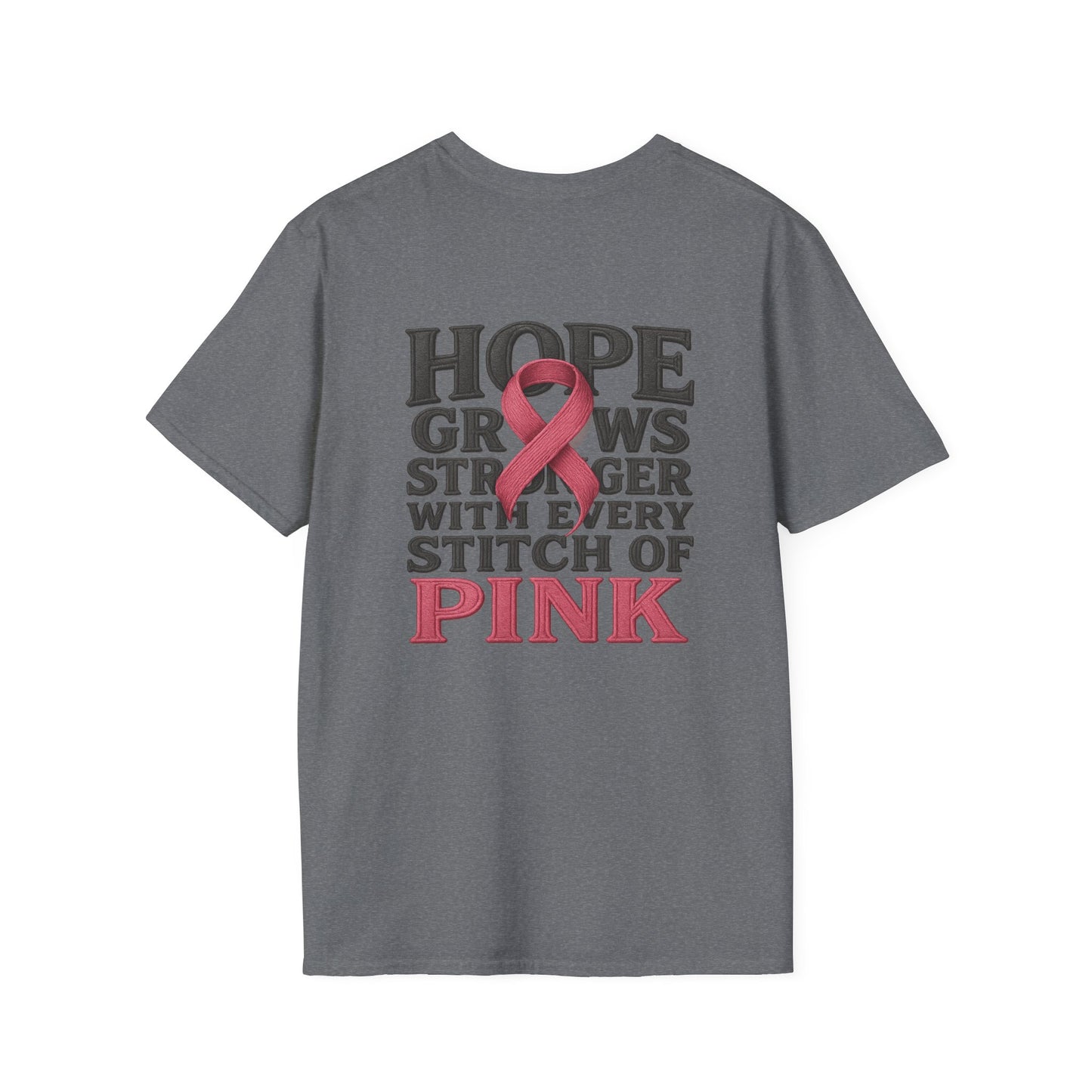 Hope Grows Stronger Unisex Softstyle T-Shirt, Breast Cancer Awareness Tee, Inspirational Shirt, Supportive Gift, Family and Friends