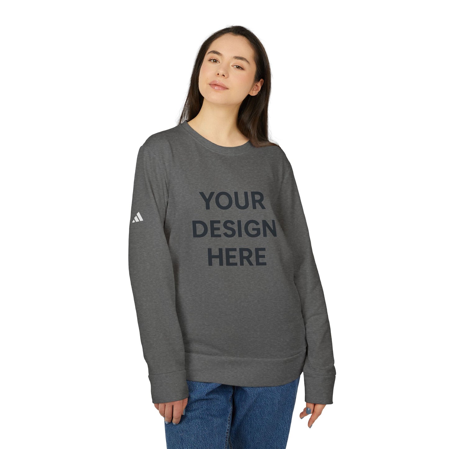 Custom Adidas Fleece Crewneck Sweatshirt Personalized Performance Pullover Soft Midweight Cotton-Poly Blend Custom Logo or Embroidery