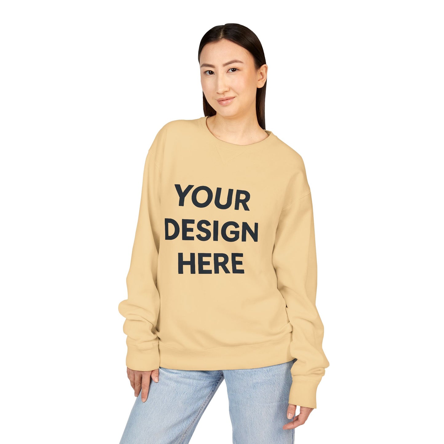 Custom Hanes GDH400 ComfortWash Crewneck Sweatshirt Personalized Garment-Dyed Fleece Pullover Vintage Soft Cotton Blend Custom Logo, Text, or Design