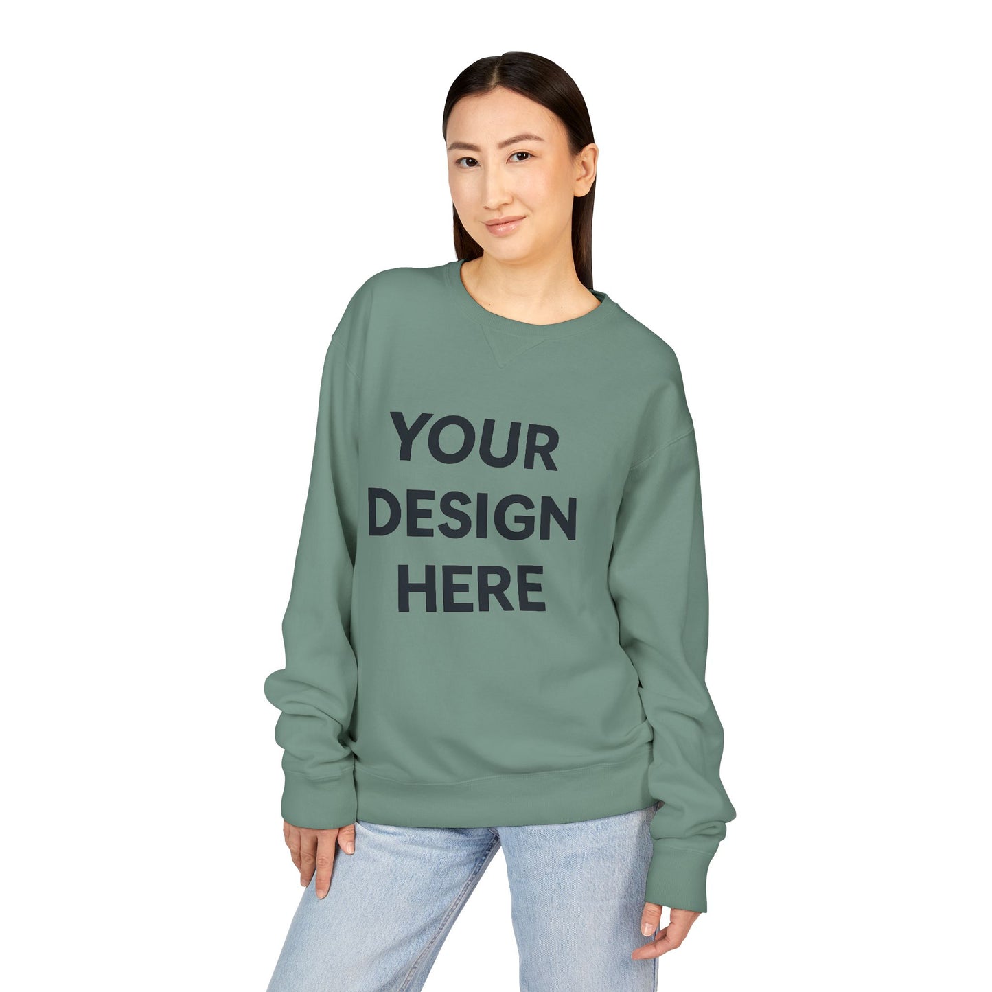 Custom Hanes GDH400 ComfortWash Crewneck Sweatshirt Personalized Garment-Dyed Fleece Pullover Vintage Soft Cotton Blend Custom Logo, Text, or Design