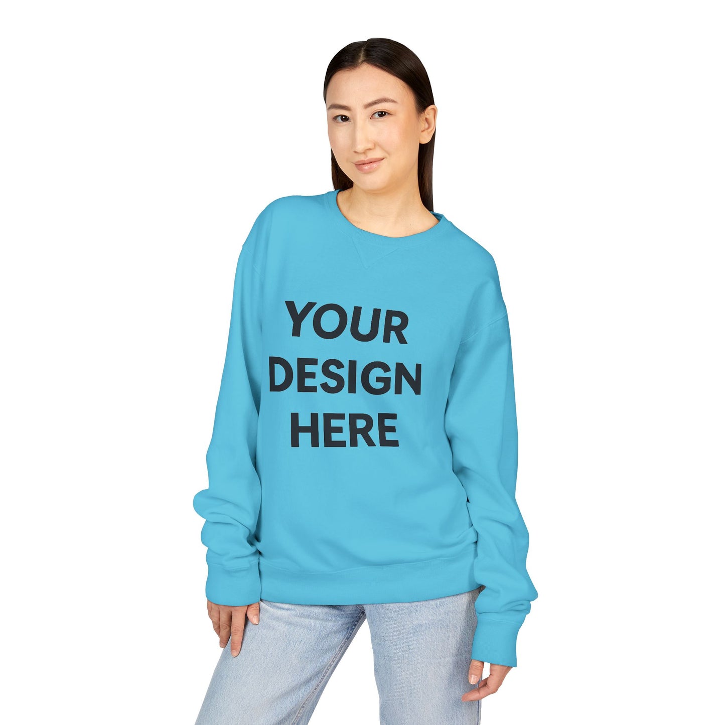 Custom Hanes GDH400 ComfortWash Crewneck Sweatshirt Personalized Garment-Dyed Fleece Pullover Vintage Soft Cotton Blend Custom Logo, Text, or Design