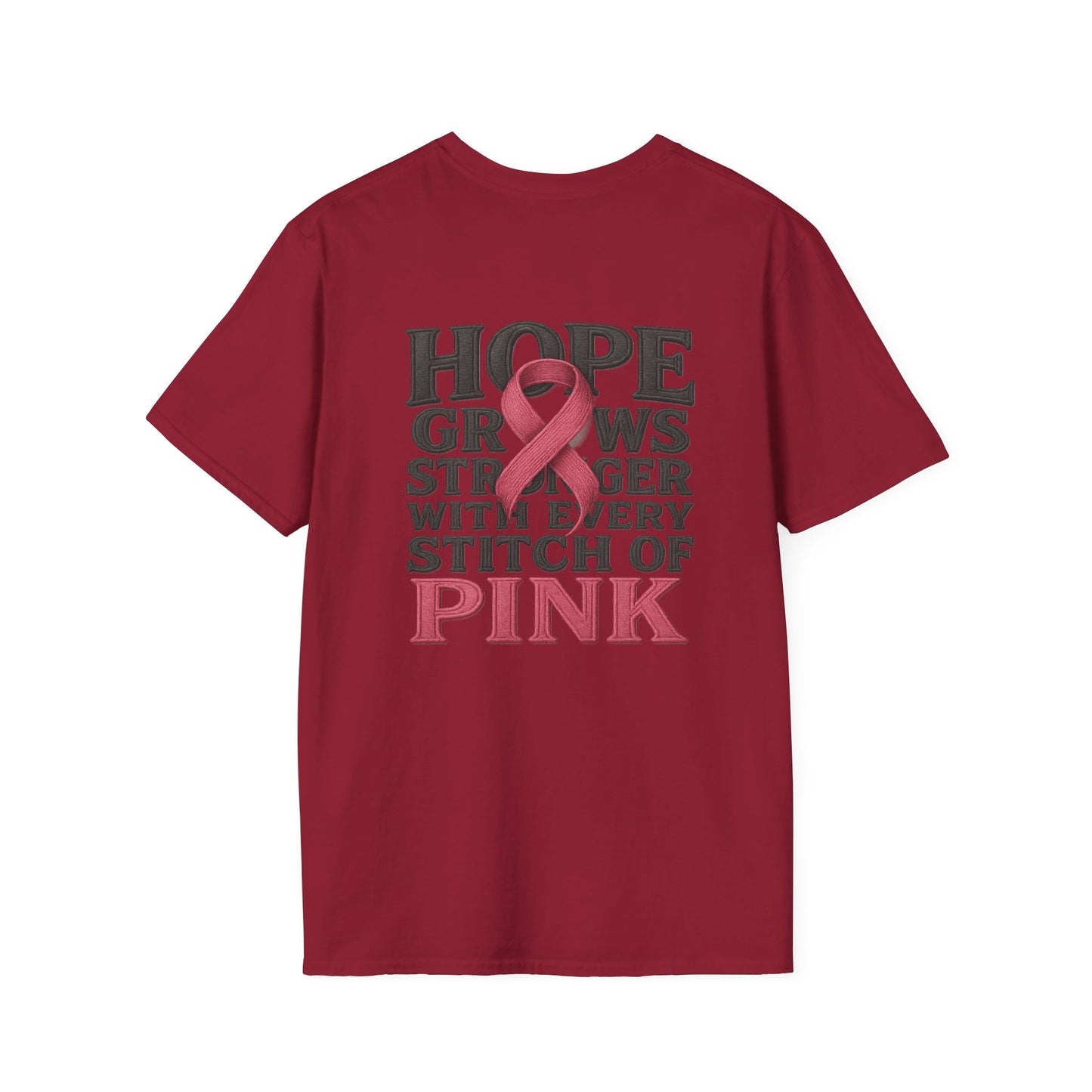 Hope Grows Stronger Unisex Softstyle T-Shirt, Breast Cancer Awareness Tee, Inspirational Shirt, Supportive Gift, Family and Friends