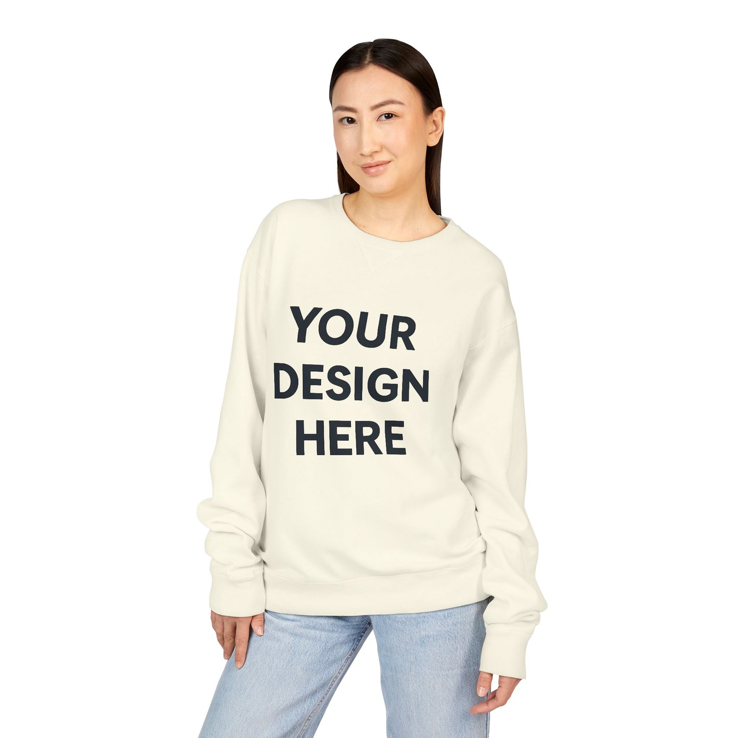Custom Hanes GDH400 ComfortWash Crewneck Sweatshirt Personalized Garment-Dyed Fleece Pullover Vintage Soft Cotton Blend Custom Logo, Text, or Design