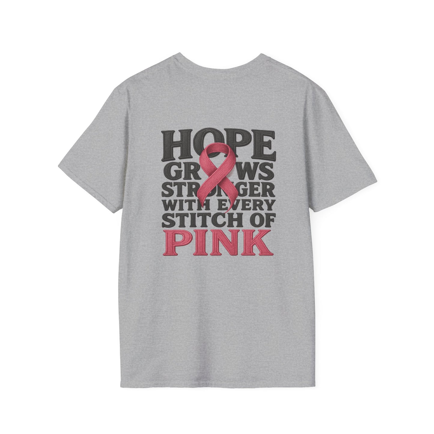 Hope Grows Stronger Unisex Softstyle T-Shirt, Breast Cancer Awareness Tee, Inspirational Shirt, Supportive Gift, Family and Friends