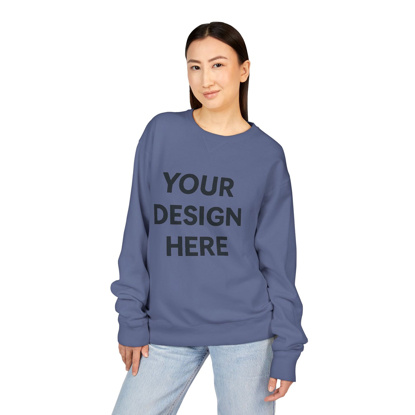 Custom Hanes GDH400 ComfortWash Crewneck Sweatshirt Personalized Garment-Dyed Fleece Pullover Vintage Soft Cotton Blend Custom Logo, Text, or Design