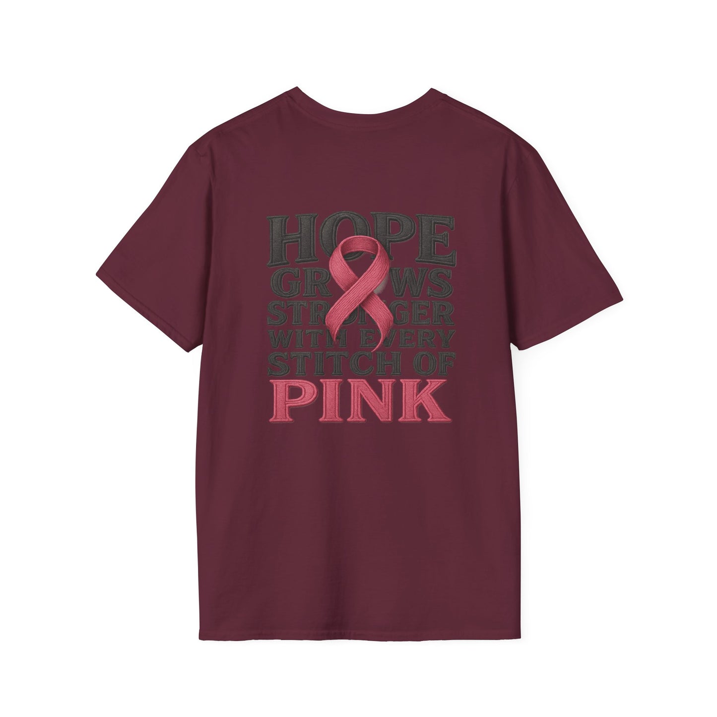 Hope Grows Stronger Unisex Softstyle T-Shirt, Breast Cancer Awareness Tee, Inspirational Shirt, Supportive Gift, Family and Friends