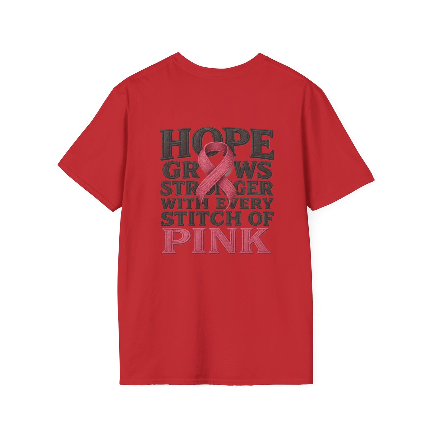Hope Grows Stronger Unisex Softstyle T-Shirt, Breast Cancer Awareness Tee, Inspirational Shirt, Supportive Gift, Family and Friends