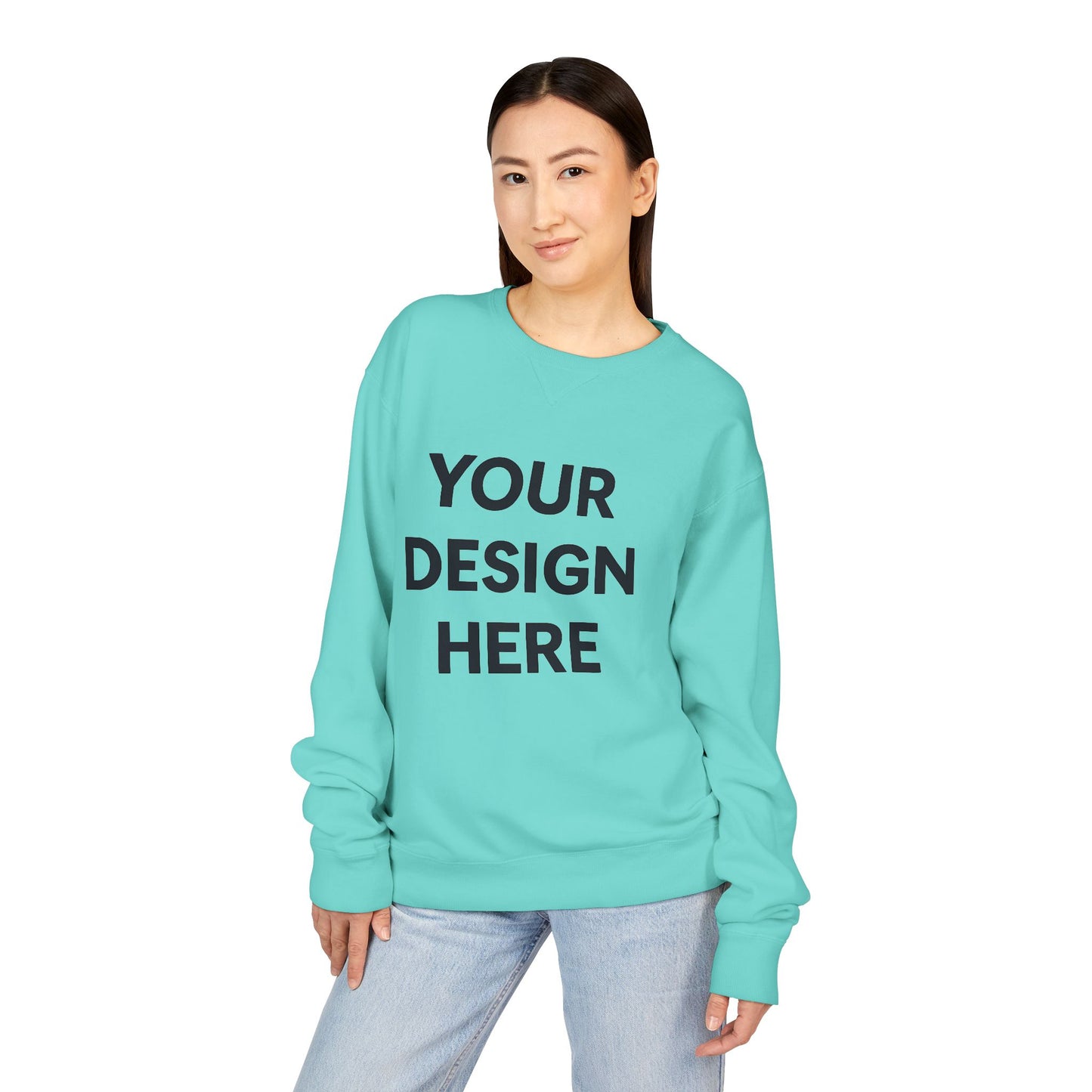 Custom Hanes GDH400 ComfortWash Crewneck Sweatshirt Personalized Garment-Dyed Fleece Pullover Vintage Soft Cotton Blend Custom Logo, Text, or Design