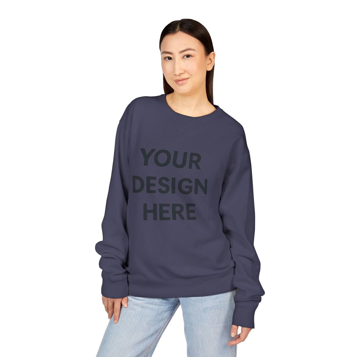 Custom Hanes GDH400 ComfortWash Crewneck Sweatshirt Personalized Garment-Dyed Fleece Pullover Vintage Soft Cotton Blend Custom Logo, Text, or Design