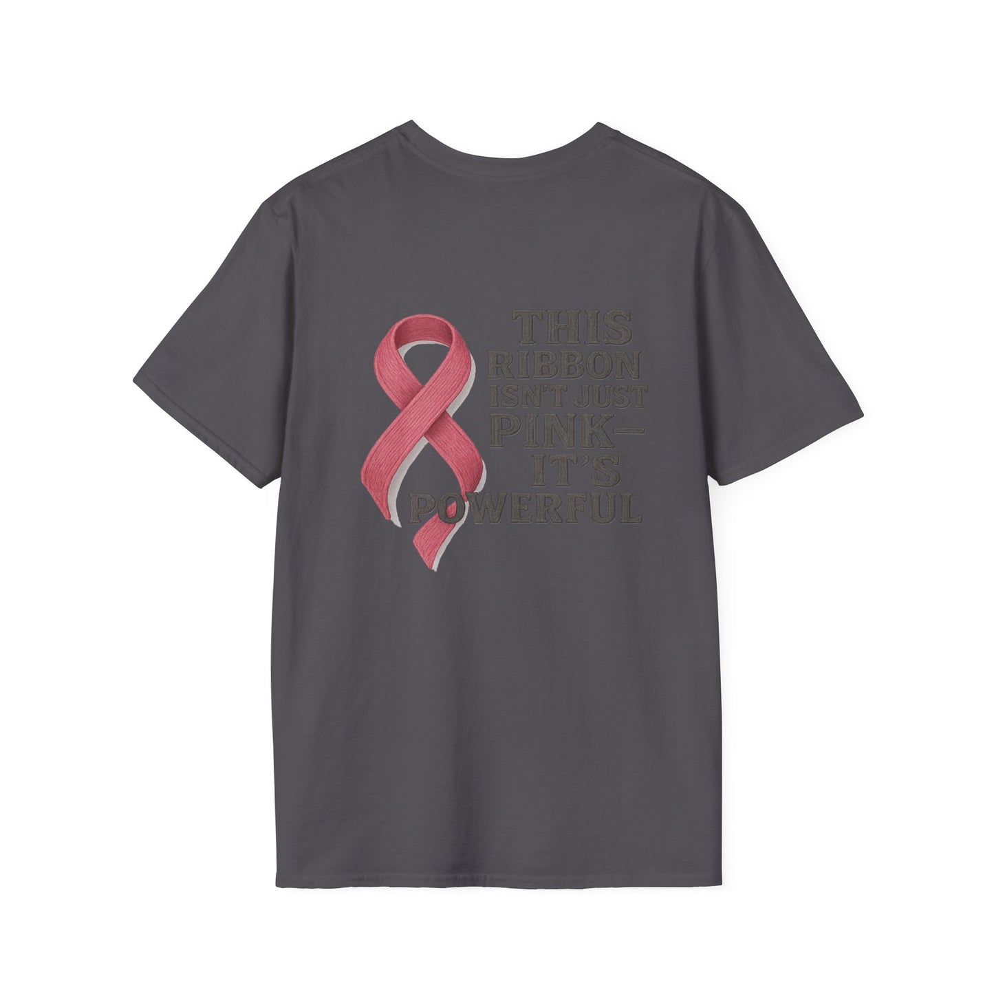 Powerful Pink Ribbon Unisex Softstyle T-Shirt, Awareness Shirt, Gift for Mom, Cancer Support Tee, Fundraiser T-Shirt