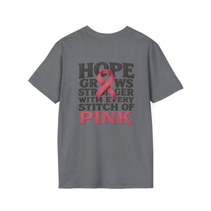Hope Grows Stronger Unisex Softstyle T-Shirt, Breast Cancer Awareness Tee, Inspirational Shirt, Supportive Gift, Family and Friends