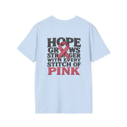 Hope Grows Stronger Unisex Softstyle T-Shirt, Breast Cancer Awareness Tee, Inspirational Shirt, Supportive Gift, Family and Friends