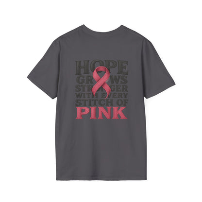 Hope Grows Stronger Unisex Softstyle T-Shirt, Breast Cancer Awareness Tee, Inspirational Shirt, Supportive Gift, Family and Friends