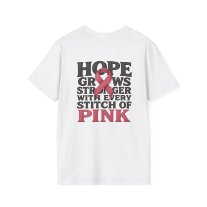 Hope Grows Stronger Unisex Softstyle T-Shirt, Breast Cancer Awareness Tee, Inspirational Shirt, Supportive Gift, Family and Friends