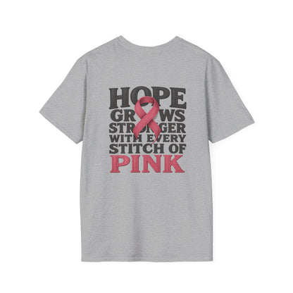 Hope Grows Stronger Unisex Softstyle T-Shirt, Breast Cancer Awareness Tee, Inspirational Shirt, Supportive Gift, Family and Friends