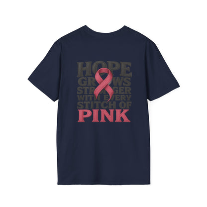 Hope Grows Stronger Unisex Softstyle T-Shirt, Breast Cancer Awareness Tee, Inspirational Shirt, Supportive Gift, Family and Friends
