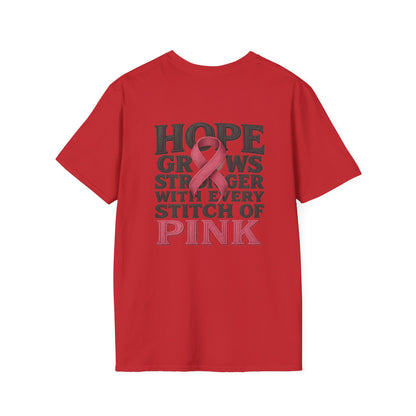 Hope Grows Stronger Unisex Softstyle T-Shirt, Breast Cancer Awareness Tee, Inspirational Shirt, Supportive Gift, Family and Friends