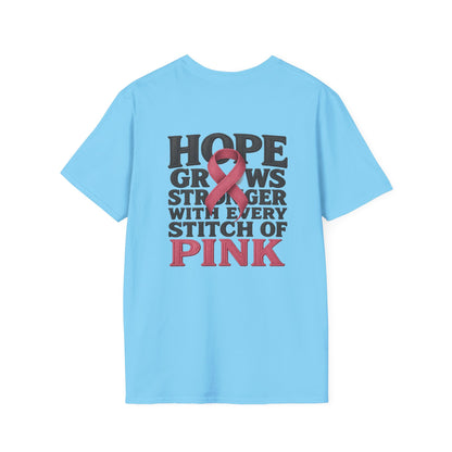 Hope Grows Stronger Unisex Softstyle T-Shirt, Breast Cancer Awareness Tee, Inspirational Shirt, Supportive Gift, Family and Friends