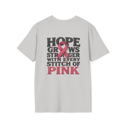 Hope Grows Stronger Unisex Softstyle T-Shirt, Breast Cancer Awareness Tee, Inspirational Shirt, Supportive Gift, Family and Friends