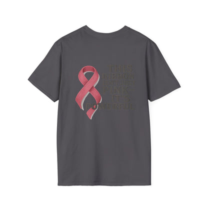 Powerful Pink Ribbon Unisex Softstyle T-Shirt, Awareness Shirt, Gift for Mom, Cancer Support Tee, Fundraiser T-Shirt